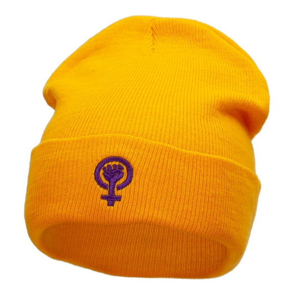 Sisterhood Logo Embroidered Long Knitted Beanie - Yellow OSFM