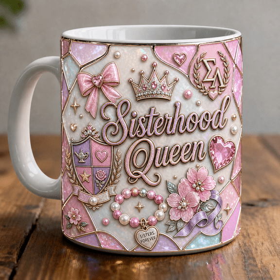Sisterhood Queen Mug 3D Effect Sorority Sister Gift for Bid Day Big Little Reveal