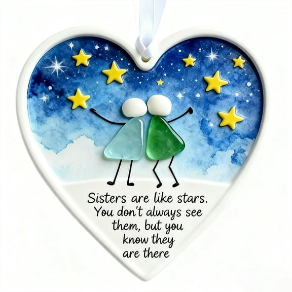Sisterhood Sea Glass Friendship Decor, Heart Shaped Sisters Ornament,Handmade Timeless Friendship Heart Keepsake for Sisters, Friends, and Family Home Decor