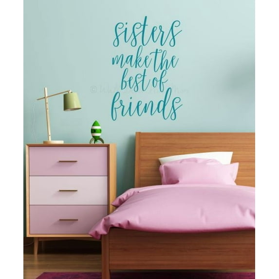 Sisters Best of Friends Vinyl Lettering Wall Decals Sticker Removable Decor Quote 16x23-Inch Teal