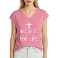 thumbnail image 1 of Sisters in Christ are Sisters for Life Holy Christian Faith Womens T Shirts, Short Sleeve V-Neck Shirts Cute Fit Summer Casual Tee Tops Dopamine Color Magenta L, 1 of 5