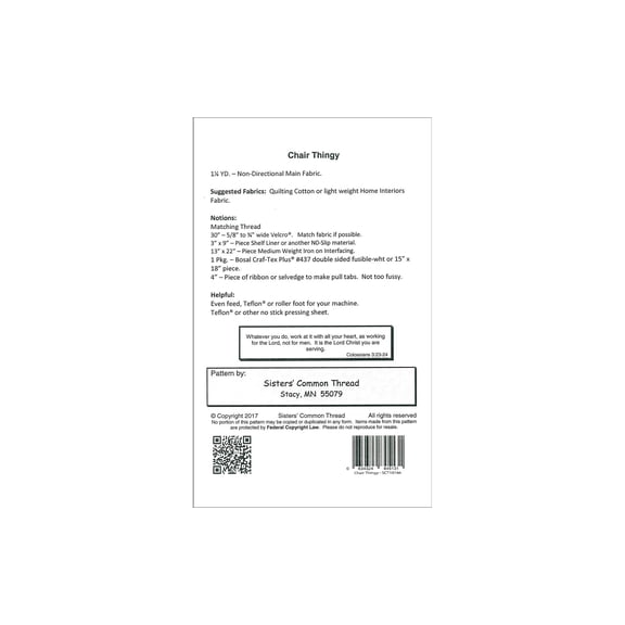 Sisters Common Thread Chair Thingy Ptrn