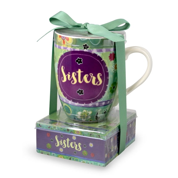 Sisters Finish Laughing Floral Green 12 ounce Glossy Ceramic Mug and Note Stack