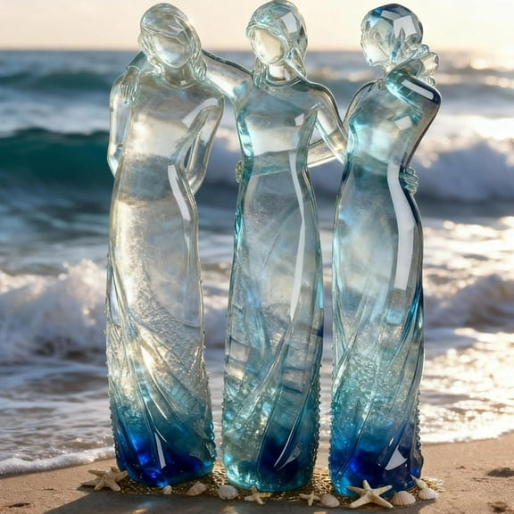 Sisters Friendship Figurine, Sea Glass Style Resin Sisters Sculpture, Celebrates Friendships Memorial Gift for Women, Unique Birthday Present for Christmas Graduation Home Decor (Three Sisters)