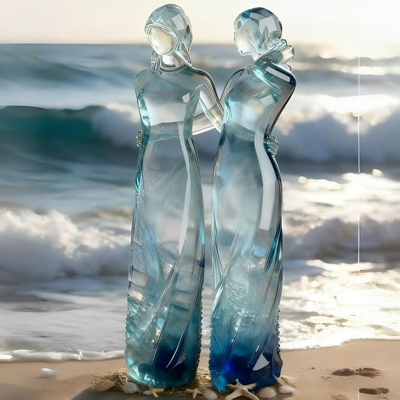 Sisters Friendship Resin Figurines Statue,Sisters By My Side,Sea Glass Sisters Celebrates Friendships Sisters Sculpture,Friend Birthday Gifts,Christmas Friendship Day Present for Besties Female