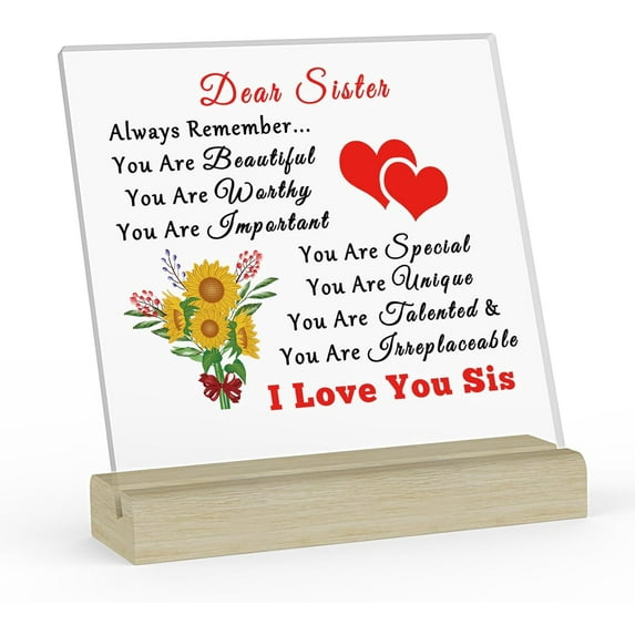 Sisters Gifts From Sister Acrylic Plaque Sister Inspirational Floral Sign With Wood Stand Soul Sister Mothers Day Gifts Desk Decor Keepsake Sister Birthday Christmas Wedding From Sister Brother