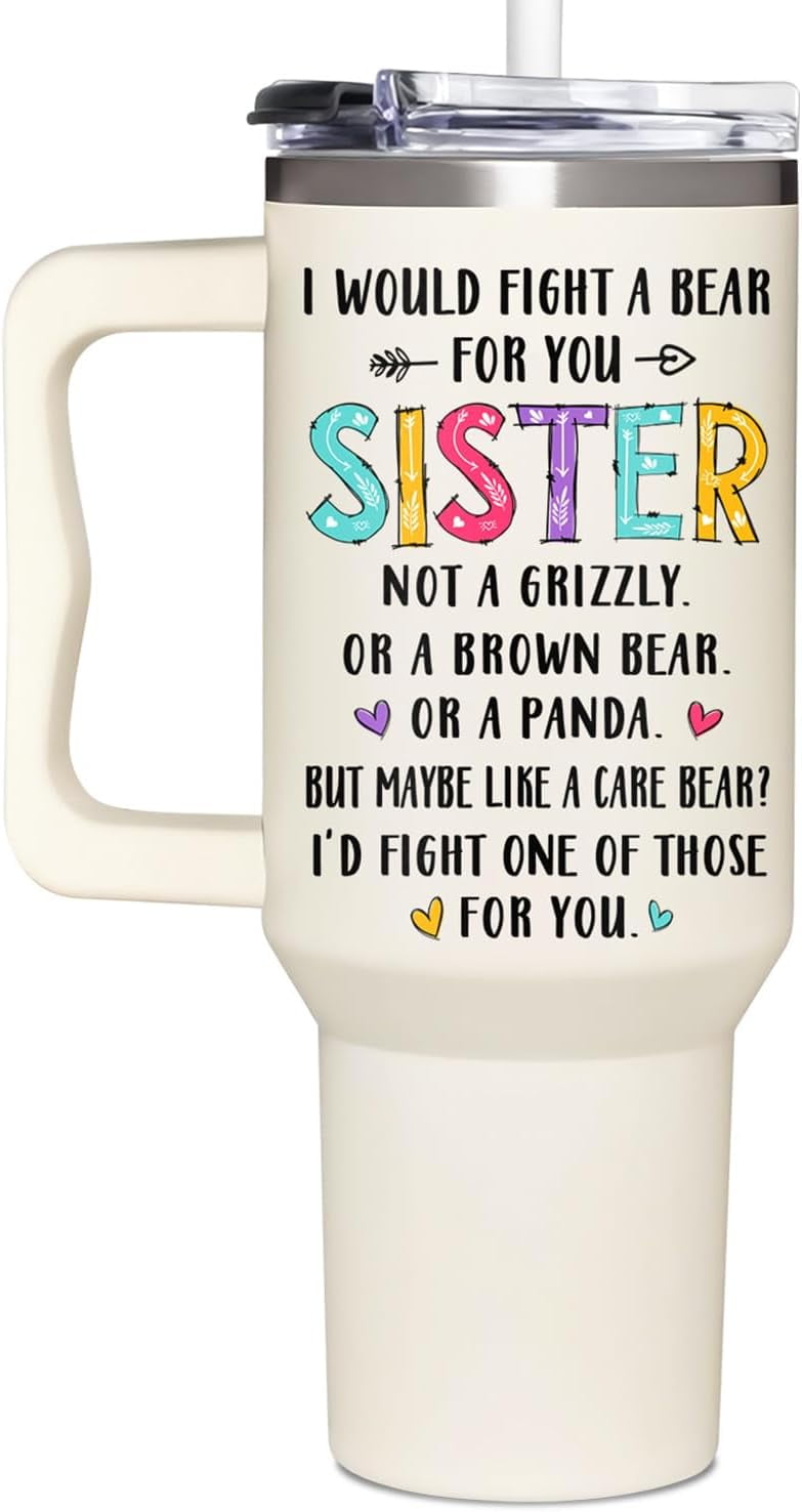Sisters Gifts From Sister - Birthday Gifts From Sister, Best Friends, Bestie - Christmas, Mothers Day Gift For Women - Gift For Sisters in law - Funny 40Oz Tumbler With Handle & Straw