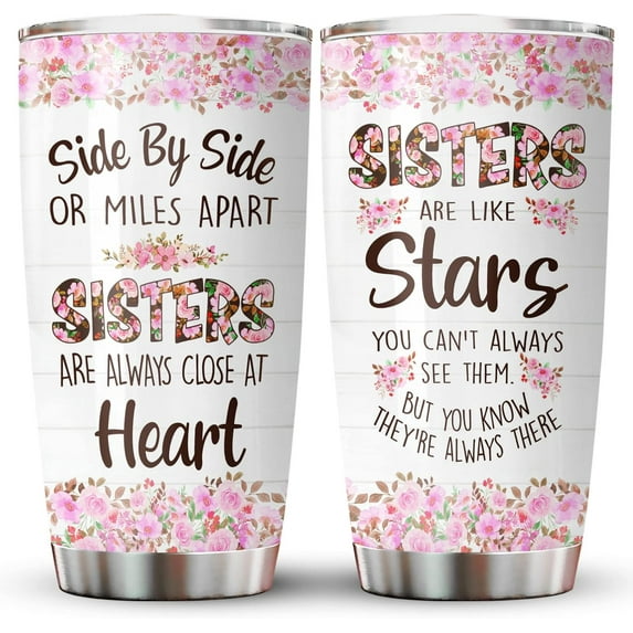 Sisters Gifts from Sister, Side By Side Sister Tumbler with Lid Stainless Steel 20 oz, Long Distance Sisters Coffee Mug, Gifts for Cousins, Sister Birthday Gifts
