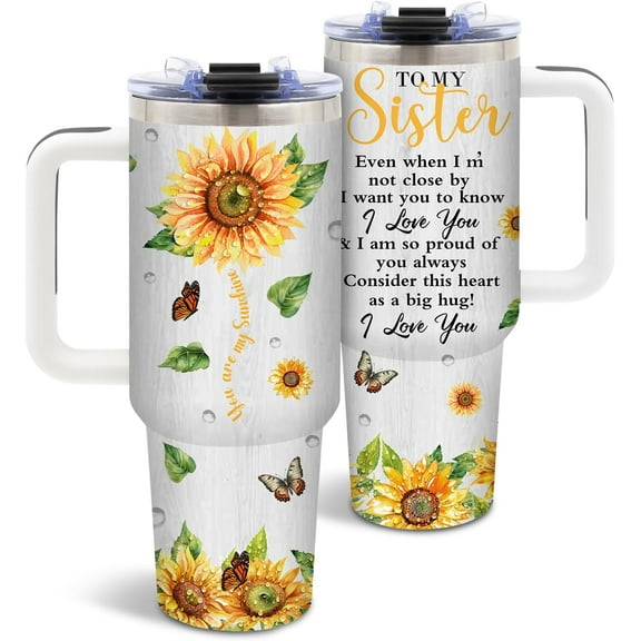 Sisters Gifts from Sister, Sister Tumbler for Best Friends, Birthday Gift for Women, Friendship Bestie Gifts for Mothers Day, 40 Oz Tumbler with Handle Lids and Straw