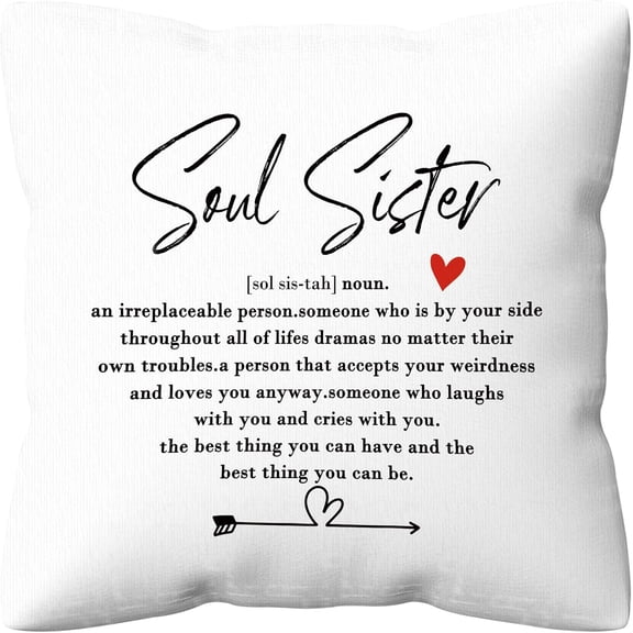 Sisters Gifts from Sister, Soul Sister Pillow Covers 18x18, Soul Sister Gifts for Women Friend, Best Soul Sister Decorations Throw Pillow Cover, Sisters BBF Cushion Covers for Sofa Couch Decor