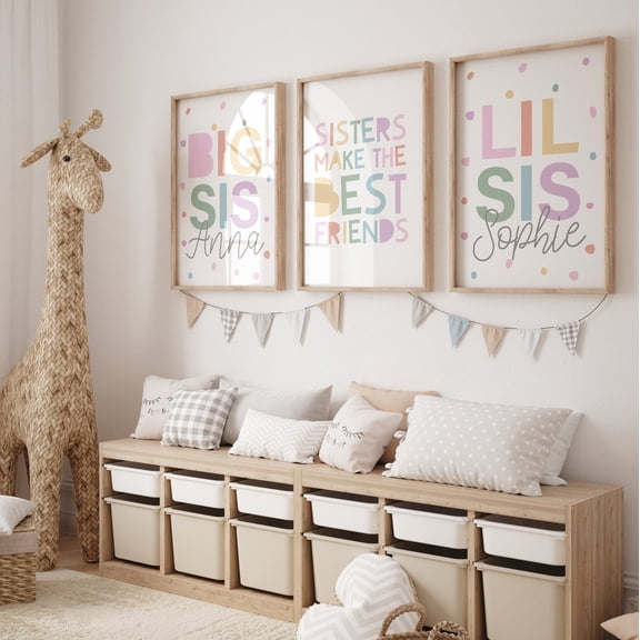 Sisters Make The Best Friends Wall Art, Girls Bedroom Decor, Big Sis Lil Sis, Sisters Bedroom, Rainbow, Siblings, Playroom Decor, Stretched Canvas