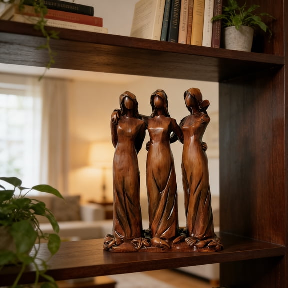 Sisters by My Side, Celebrates Friendships Three Sisters Sculpture, Imitation Wood-carved Resin Resin Figurine, Sister Gifts for Women, Best Friend Birthday Gifts, Friendship Day Sister Statue