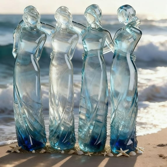 Sisters by My Side,Sea Glass Three Sisters Celebrates Friendships Three Sisters Sculpture,Hand-Painted Resin Figurine, Friend Birthday Gifts,Christmas Friendship Day Sister Statue (Four Sisters)