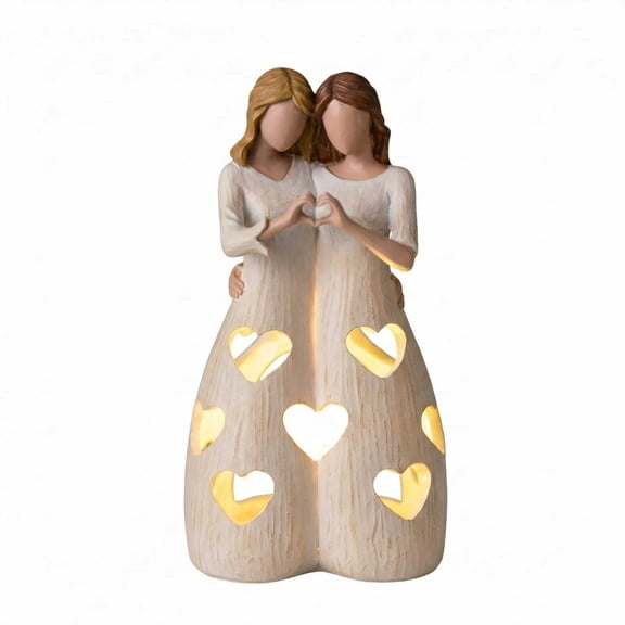 Sisters by My Side Two Sisters Sculpture, Hand Painted Sister Figurines with LED Light Candle Holder, Hugging Best Friends Statue Celebrate Sisterhood Friendship, Collectible Home Decor Gift Memento