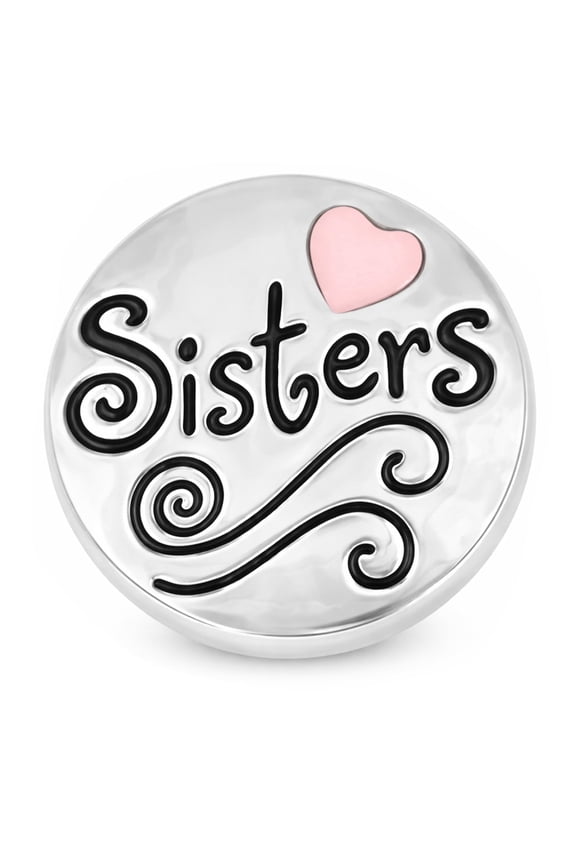 Snap Jewelry 18MM Sisters Heart Ginger Charm with Pink Heart and Black Script