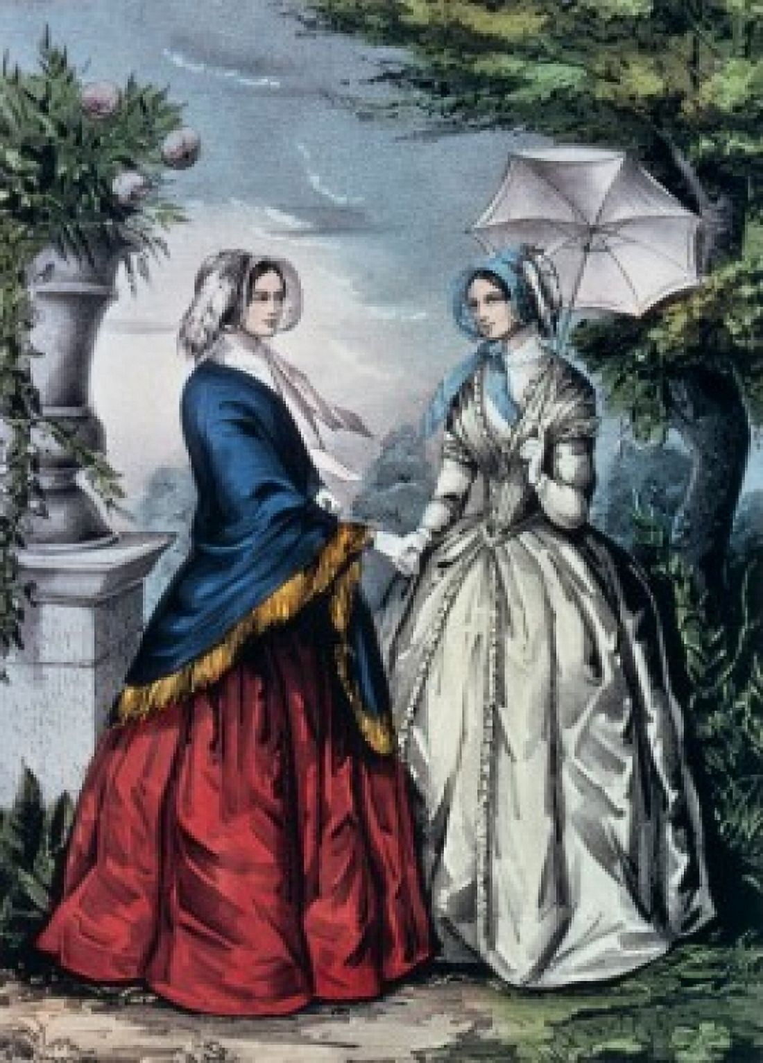 Sisters The Currier & Ives(1834-1907 American) Color Lithograph Canvas Art - Currier & Ives (18 x 24)