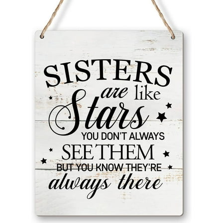 Sisters are Like Stars Wood Sign Wall Art Rustic Sister Wooden Hanging Sign for Sister's Bedroom Dorm Door Wall Decoration 8x10 Inch