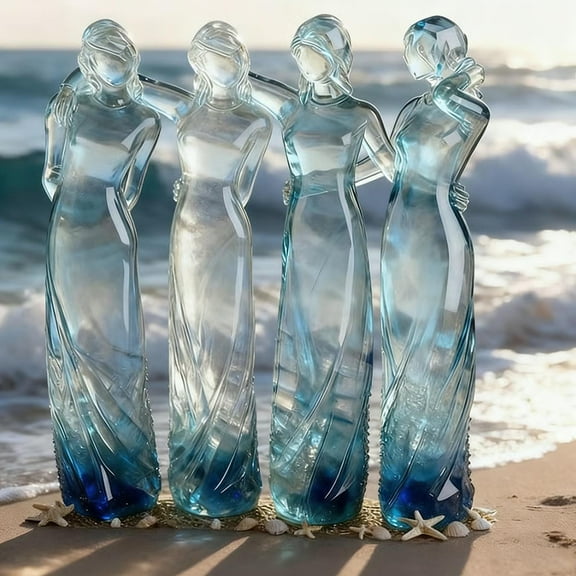 Sisters by My Side, Special Friendship Day Present Celebrates Friendships Four Sisters Sculpture, Friend Birthday Gifts for Women (Blue)