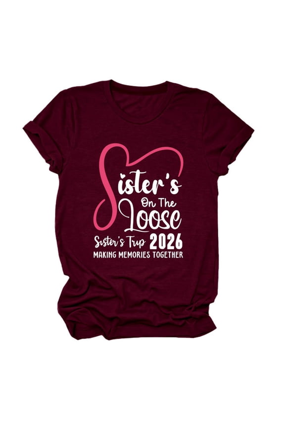 Sisters on The Loose Sisters Trip 2026 T-Shirt, Funny Girls Trip T Shirts for Women(Red,L)