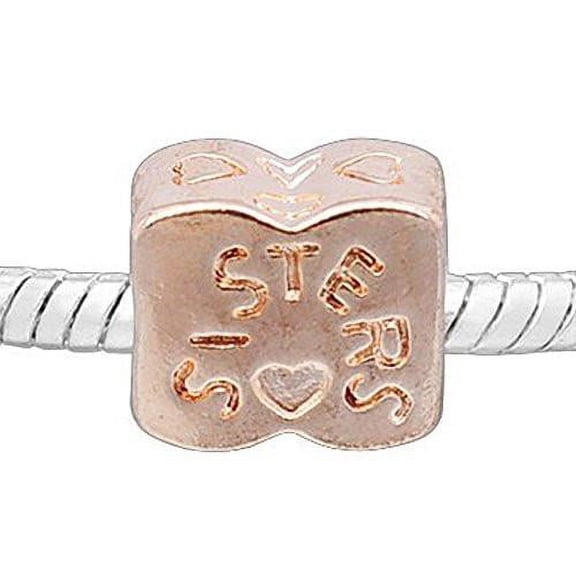 Sisters with Heart Rose Gold tone Charm European Bead Compatible for Most European Snake Chain Bracelet