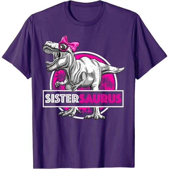 Sistersaurus T-Rex Matching Funny Sister Saurus Dinosaur Unisex T-Shirt for Men Women Kids,Purple Color,Size YL