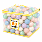 Sisticker Ball Pit Balls, Plastic Play Balls, 50-Count Assorted Ocean Balls for Kids, Smooth Lightweight Durable Balls with Clear PVC Bag, Yellow Blue Orange Green Pink Purple