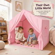 Sisticker Kids Play Tent Indoor Playhouse, Pink Princess House with Large Opening and Windows, Breathable Peach Skin Fabric, Includes Cream Floor Mat, Holds 2-3 Small Children, 56.7 x 37.4 x 52 in
