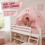 Sisticker Kids Play Tent, Pink Princess Indoor Tent for Girls, Single Child Bed Tent for Upper Bunk or Bedroom, Peach Skin Fabric, 78 x 56 x 52 in