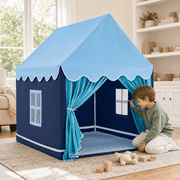 Sisticker Kids Play Tent Playhouse with Door, Mesh Windows, PVC Frame and Floor Mat, Indoor Outdoor Fort for Boys and Girls, Blue Peach Skin Fabric, 47.2 x 40.9 x 50.8 in