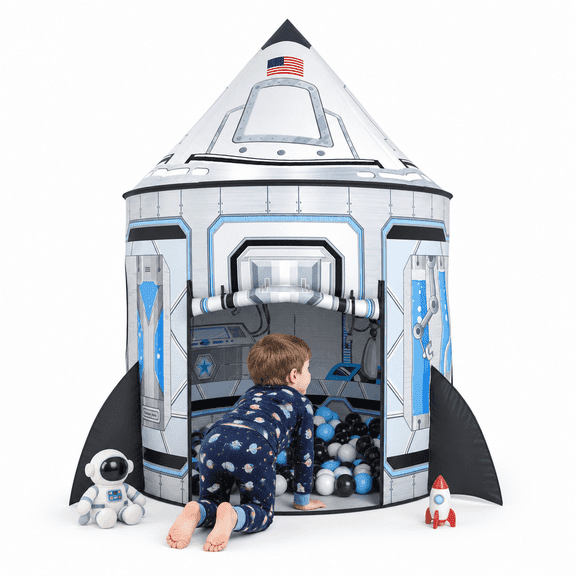 Sisticker Space Rocket Play Tent Set for Child, Kids Indoor Outdoor Spaceship Playhouse Tent Set,Gift for Birthday Christmas Toy for Boys Girls Toddler Baby(White)
