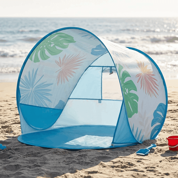 Sisticker Leaf Baby Beach Tent Sun Shelter with Ventilated Mesh Windows, UV-Resistant Silver-Coated Polyester Taffeta, Sandbags & Storage Pockets, 51.6 x 50.8 x 31.5 in
