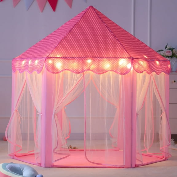 SISTICKER Princess Kids Tent for Girls, Large Fairy Playhouse with Star Lights