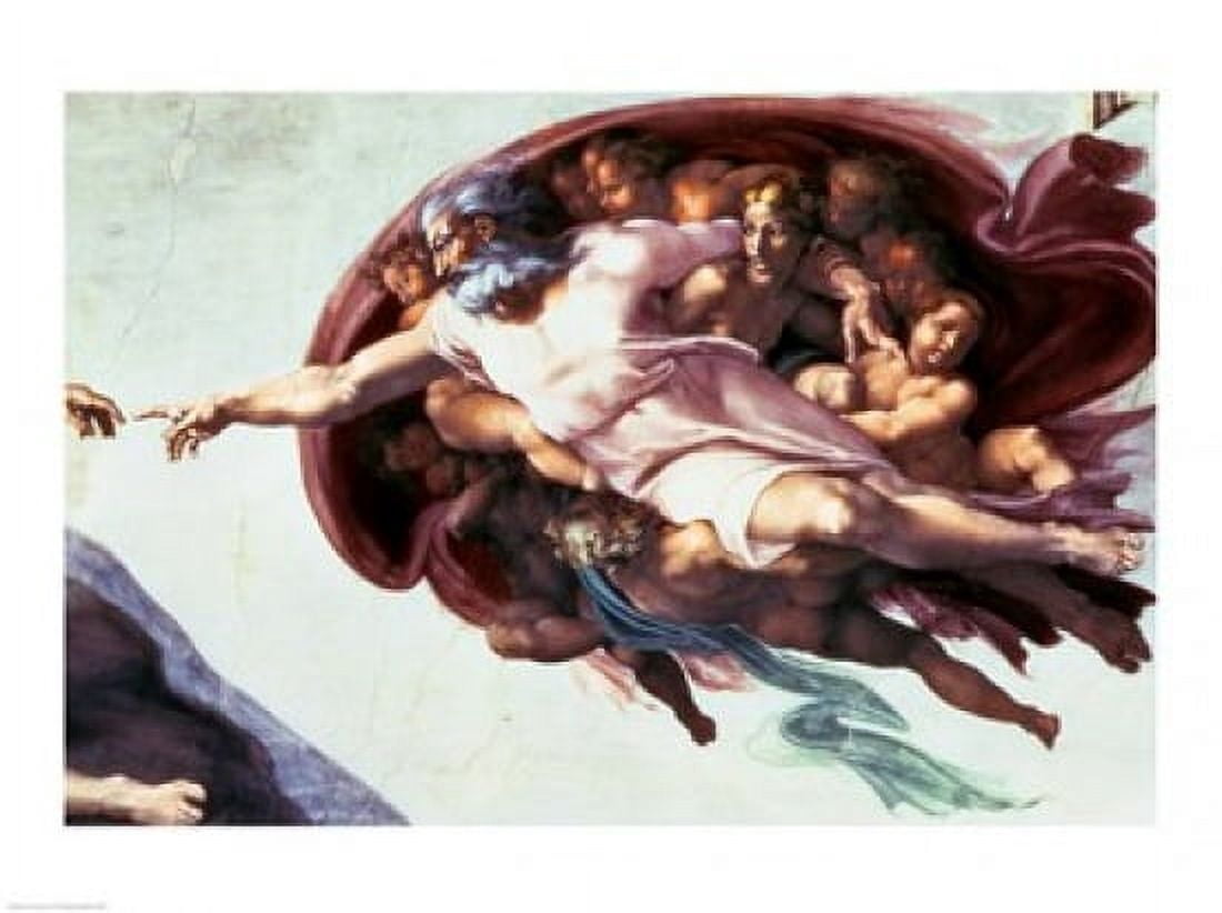 Sistine Chapel Ceiling Creation of Adam 1510 Canvas Art - Michelangelo Buonarroti (24 x 18)