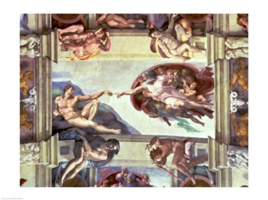 Sistine Chapel Ceiling Creation of Adam 1510 Canvas Art - Michelangelo Buonarroti (24 x 18)