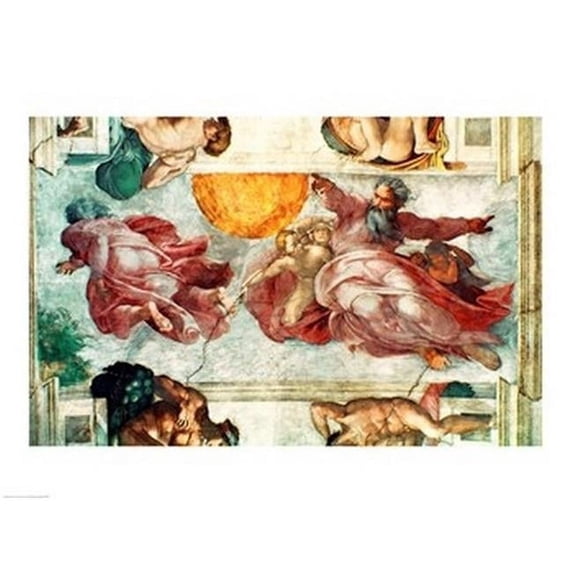 Sistine Chapel Ceiling - Creation of The Sun & Moon 1508-12 Poster Print by Michelangelo Buonarroti - 36 x 24 in. - Large
