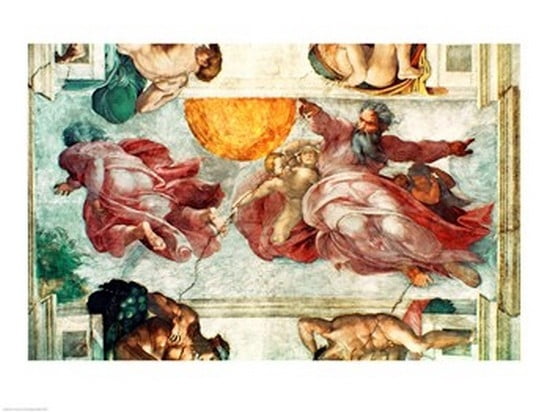 Sistine Chapel Ceiling Creation of the Sun and Moon 1508-12 Canvas Art - Michelangelo Buonarroti (36 x 24)