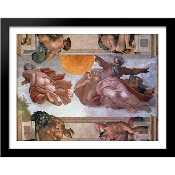 Sistine Chapel Ceiling: Creation of the Sun and Moon 36x28 Large Black Wood Framed Print Art by Michelangelo