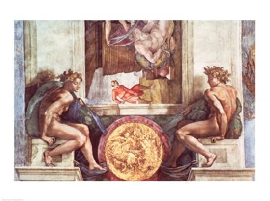 Sistine Chapel Ceiling Ignudi Canvas Art - Michelangelo Buonarroti (24 x 18)