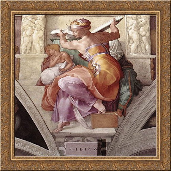 Sistine Chapel Ceiling: Libyan Sibyl 20x20 Gold Ornate Wood Framed Canvas Art by Michelangelo