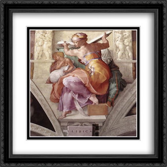 Sistine Chapel Ceiling: Libyan Sibyl 2x Matted 28x28 Large Black Ornate Framed Art Print by Michelangelo