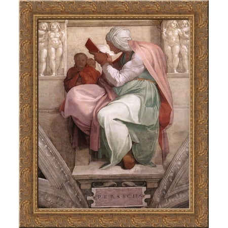 Sistine Chapel Ceiling: The Persian Sibyl 20x24 Gold Ornate Wood Framed Canvas Art by Michelangelo