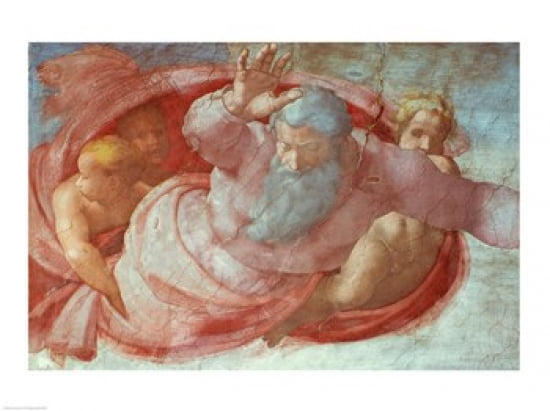 Sistine Chapel God Dividing the Waters and Earth Canvas Art - Michelangelo Buonarroti (24 x 18)
