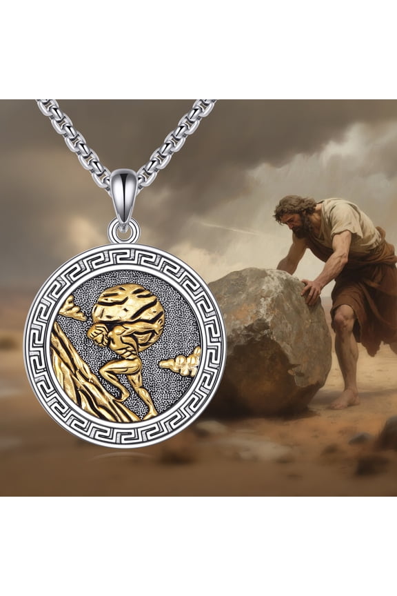 Sisyphus Necklace 925 Sterling Silver Sisyphus Necklace for Men Greek Greece Amulet Costume Jewelry Gifts for Men Women