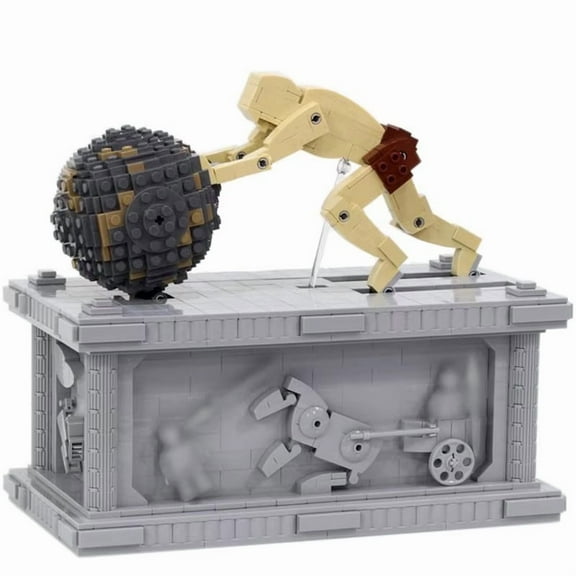 Sisyphus Pushing Stone Model Building Blocks Motorized Sculpture MOC Bricks Toys 1222pcs