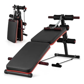 Sit Up , 330lbs Folding Decline Workout with Spring Handle, Elastic Ropes & 4 Level Adjustable Height, Incline Weight for Situp, Ab Crunch, Strength Training Exercise for Home Gym