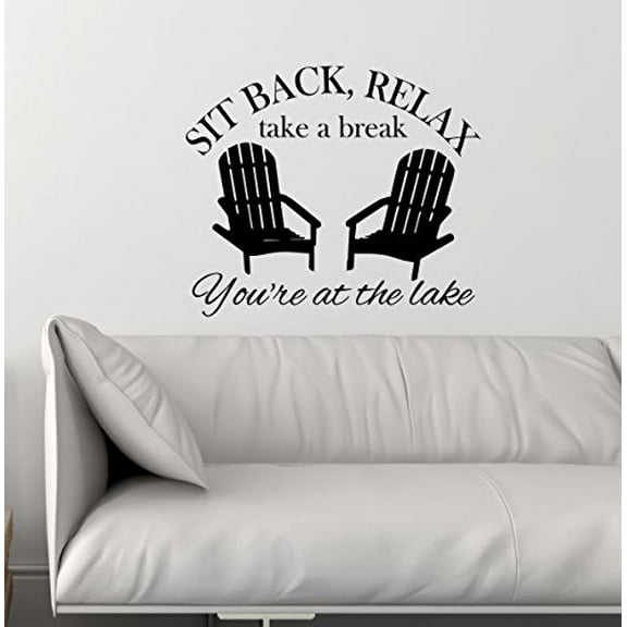 Sit Back, Relax Camping Wall Art Decals Summer Quote with Chairs, Black, 23x19-Inch