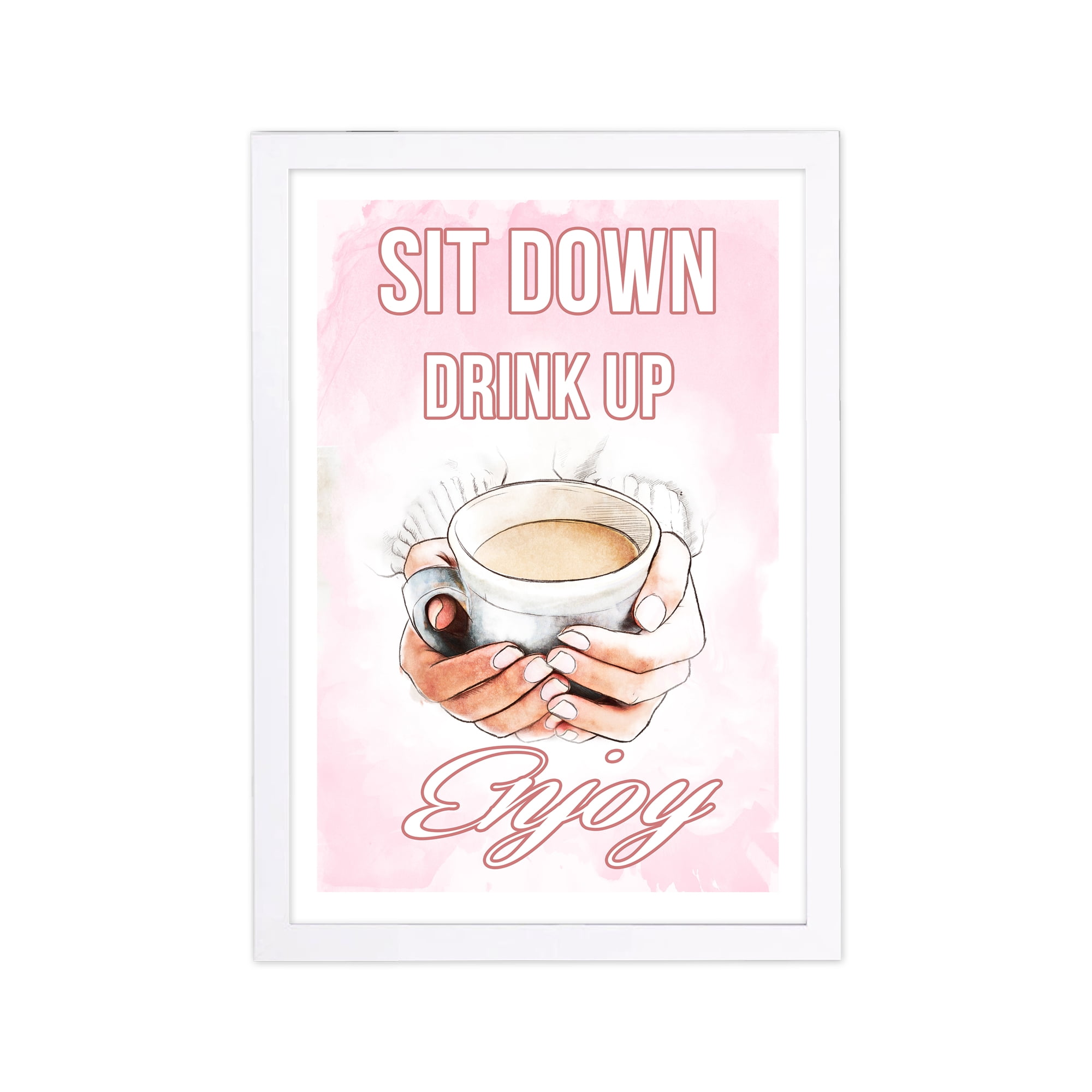 'Sit Down, Drink Up, Enjoy' Quotes and Sayings 13" x 1.00" Framed Painting Art Print, by Wynwood Studio