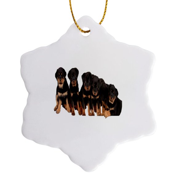3drose, Sit Happens for Six Rottweiler Puppies Dog Lover Humor, 3 inch Snowflake Porcelain Ornament