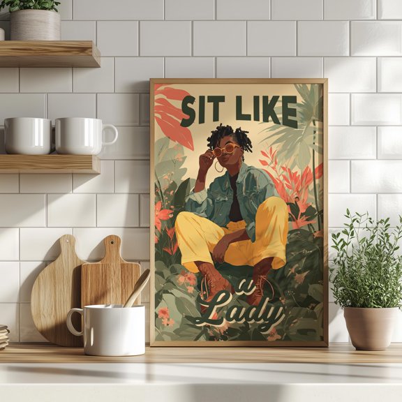 Sit Like A Lady Black Woman Or Female Empowerment Feminist Inspirational Decorative Nursery Poster , Poster Print Only