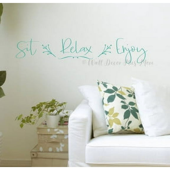 Sit Relax Enjoy Home Wall Quote Decals for Living Room - Wall Quote Decal Stickers for Kitchen- Home Porch Quote Wall Decal Stickers for Hallway 36x7 Inch-Turquoise